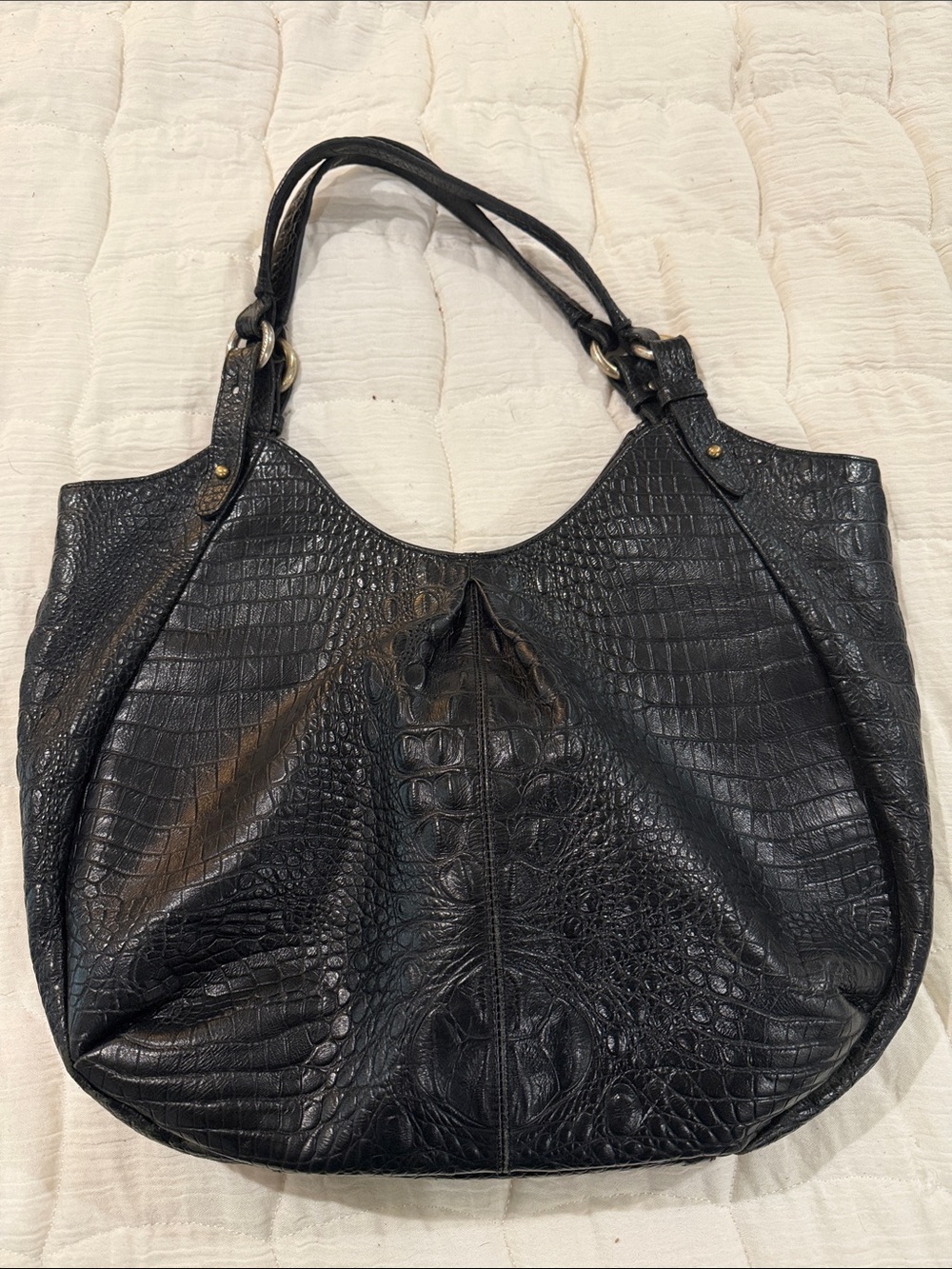 Brahmin Black Croc-Embossed Shoulder Tote